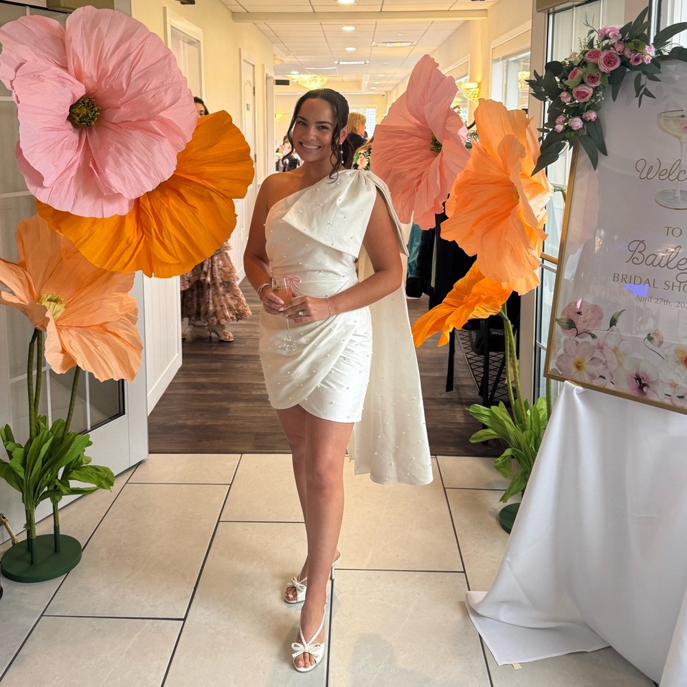 Sachin & Babi one shoulder bow pearl embellished dress